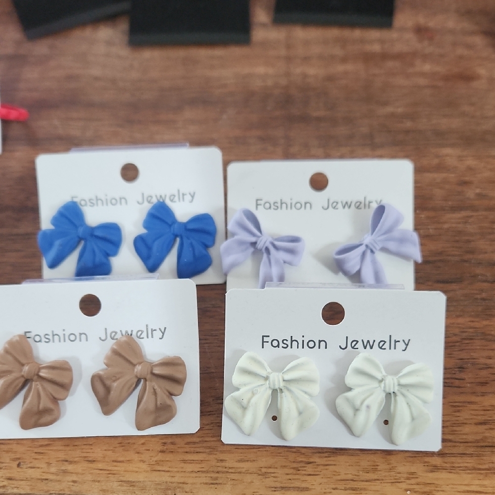Fashion Jewelry Bow Earrings Set - Blue, Purple, Brown, White